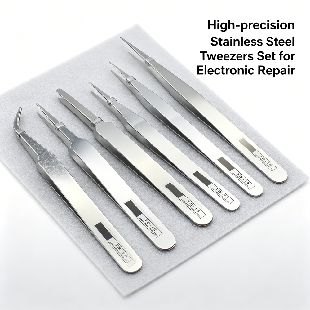 Electronics Repair Parts - Anti-magnetic Stainless Steel Tweezers Kit 6