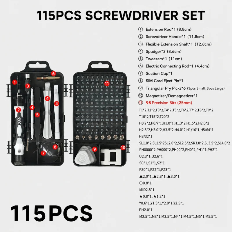 Portable 115in1 Magnetic Screw - đánh giá và giá Electronics Repair Equipment